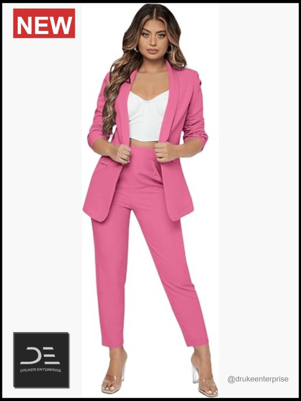 Women's 2 Piece Solid Ruched Sleeve Blazer and Pants Business Office Suit Set